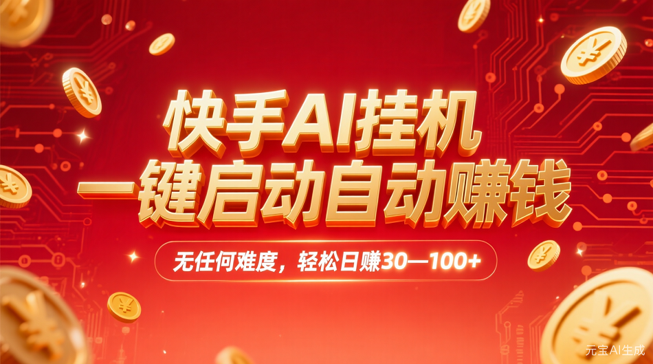 快手AI,一键启动自动赚钱 无任何难度,轻松一天30—100+ 快手AI,一键启动自动赚钱 无任何难度,轻松一天30—100+