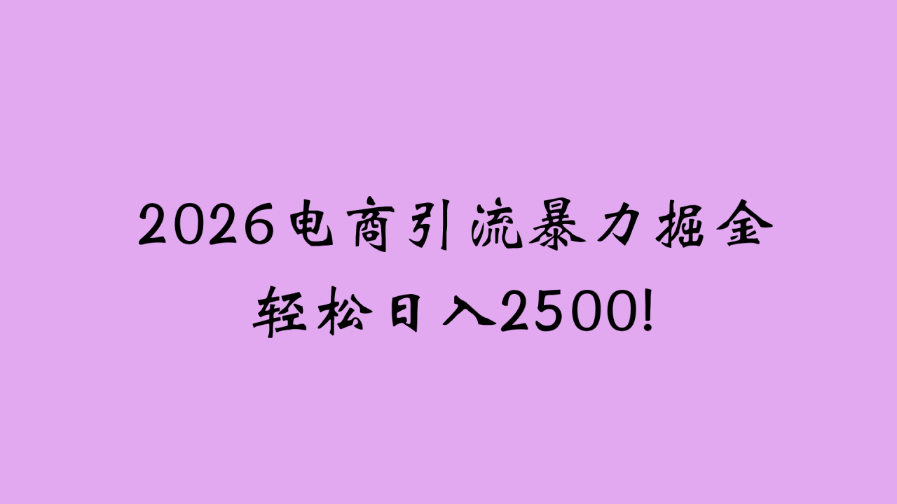 2026电商引流新玩法，日引200 日入2500+